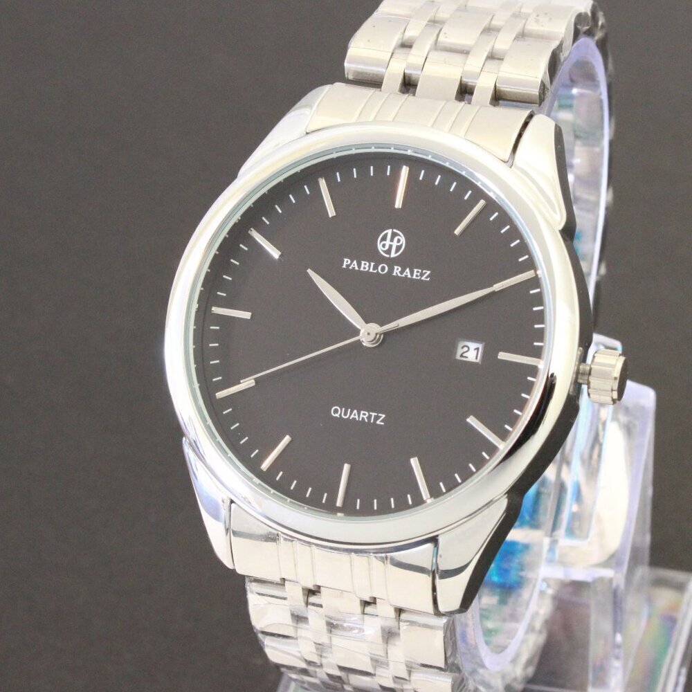 Men's Casual Fashion Watch Silver Tone Butterfly Clasp 40mm - Picture 7 of 12
